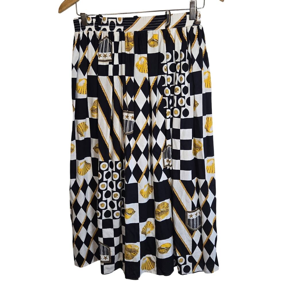 M – Navy & Gold Nautical Skirt by Connections (Vintage)